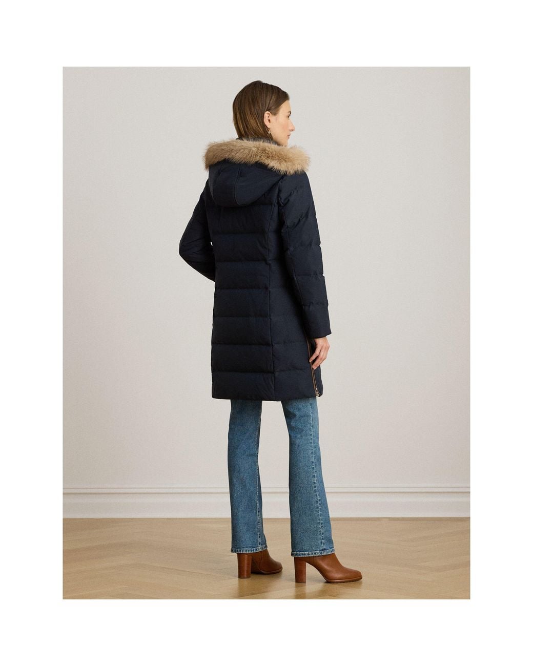 Ralph Lauren Blue Faux Fur Hood Medium Puffer Jacket