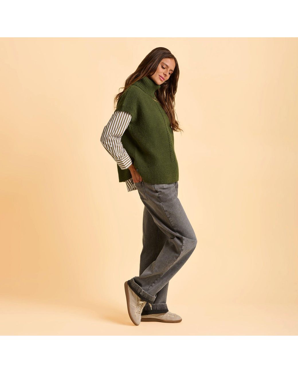 Brakeburn Green Mariner Tank Roll Neck Wool Oversized-Fit