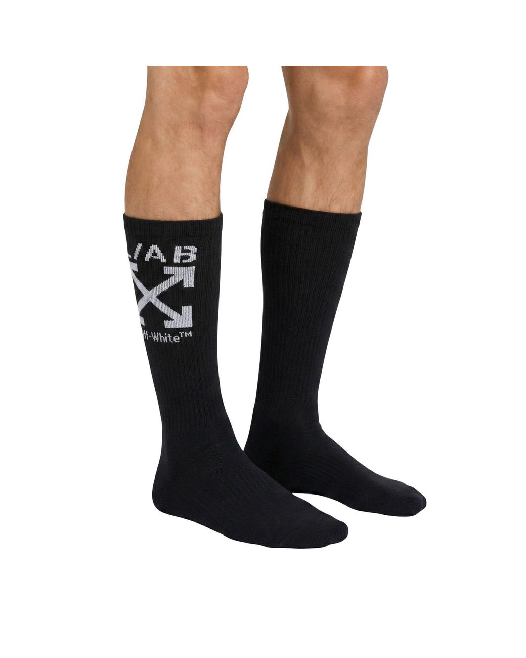 L/AB Off White Black Arrow Mid-Calf Cotton Crew Socks for men