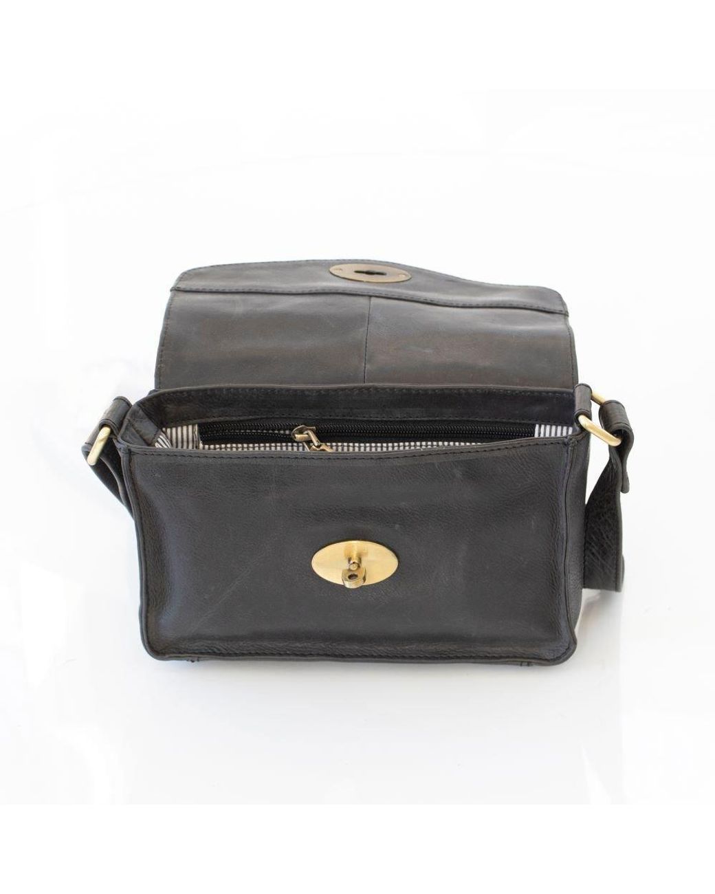 PRIMEHIDE Leather Black Columbia Ladies Medium Flapover Handbag