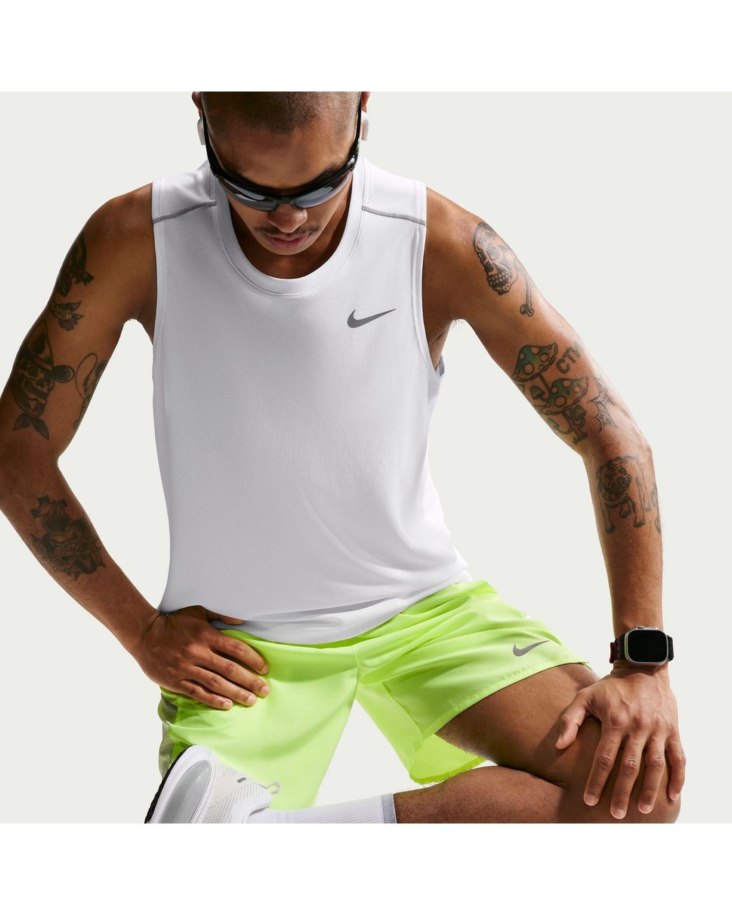 Nike White Miler Dri-Fit Running Tank Top for men