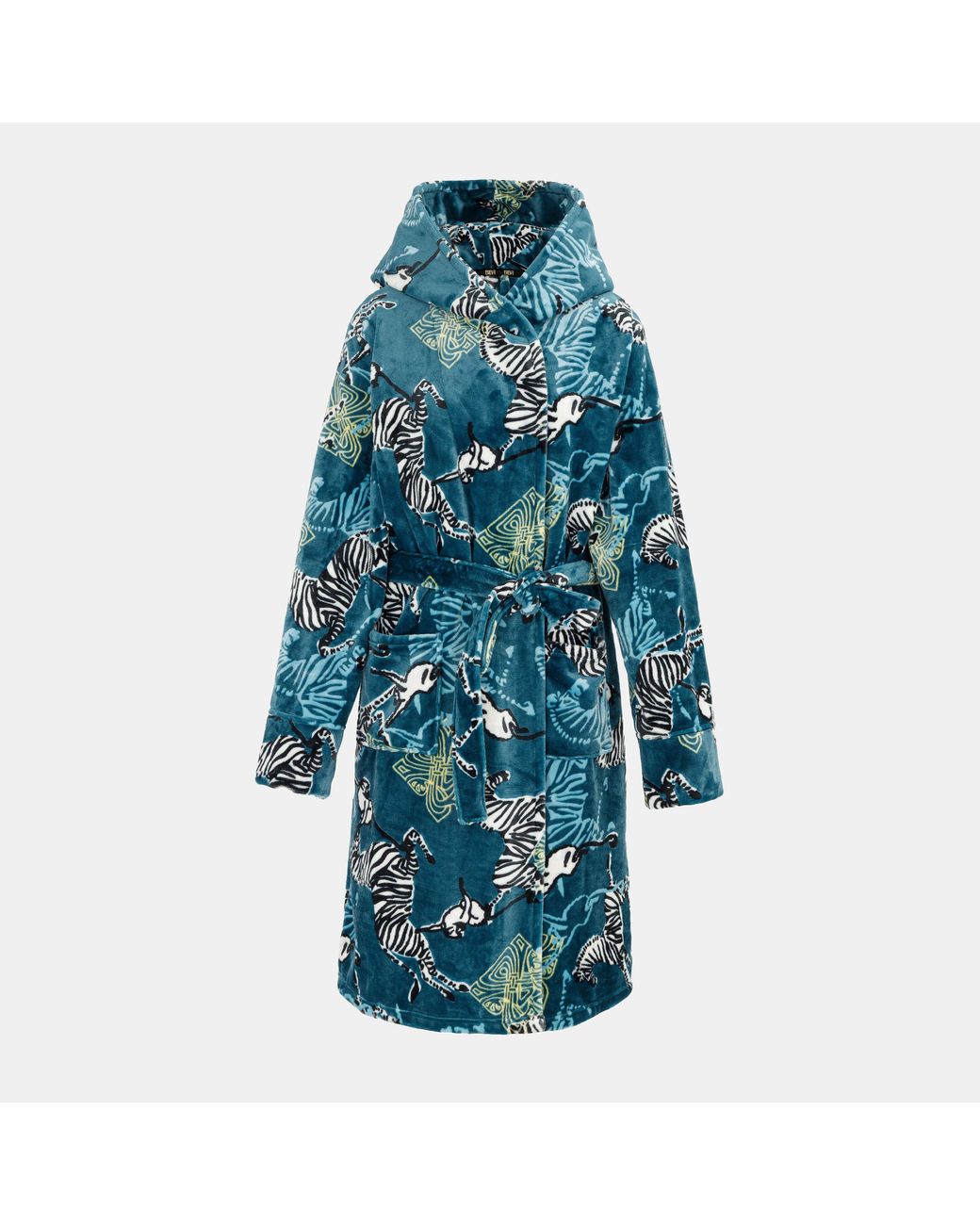Biba Blue Printed Fluffy Dressing Gown