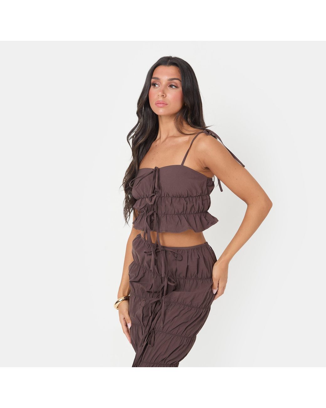 I Saw It First Red Poplin Ruched Tie Crop Top