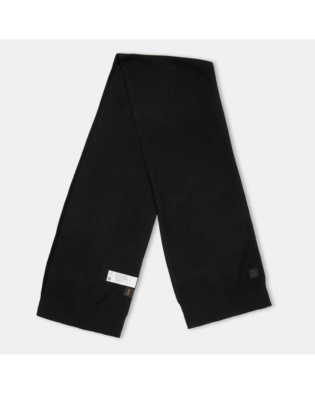 Boss Black Rib Knitted Scarf With Patch Logo Detail (Akaio) for men