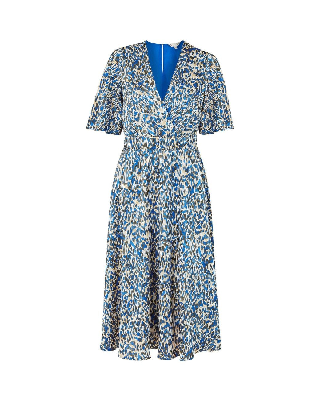 Yumi' Blue Animal Print Wrap Midi Skater Dress