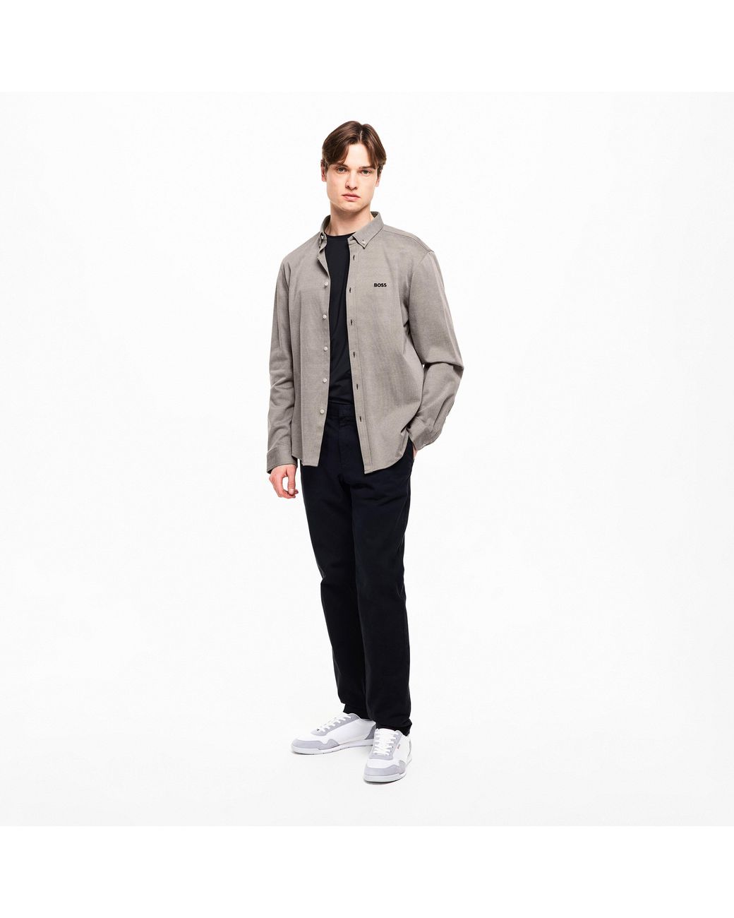 Boss Blue Motion Long Sleeve Buttoned Shirt With Logo Detail for men