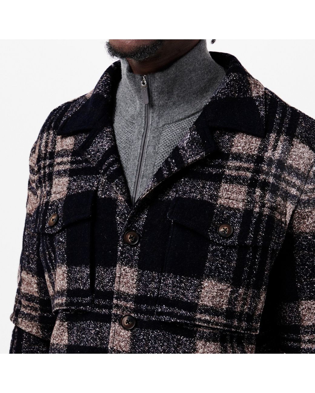 Pal Zileri Black Check Tailored Fit Overshirt for men
