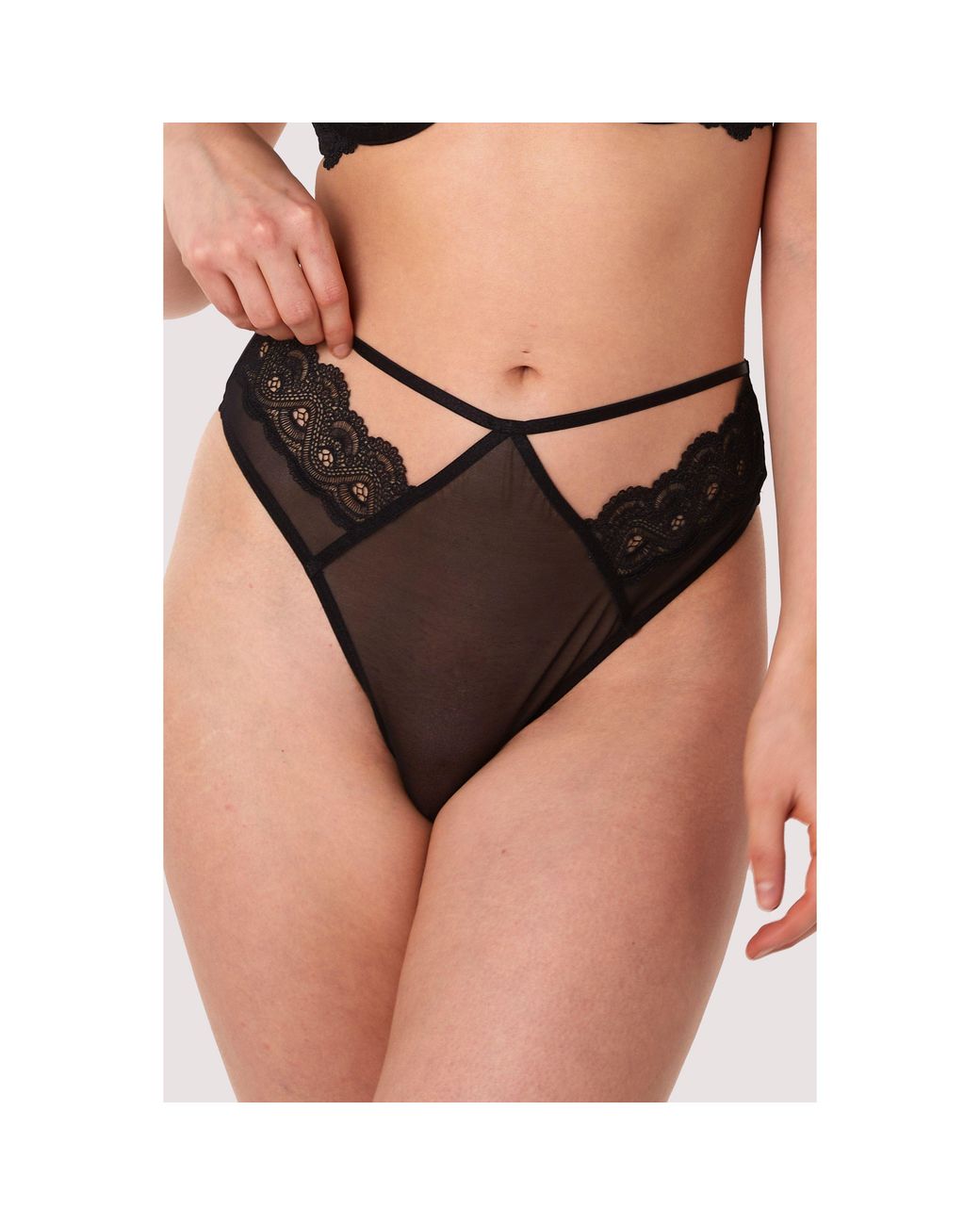Wolf & Whistle Black Maisie Lace Trim High Waist Thong
