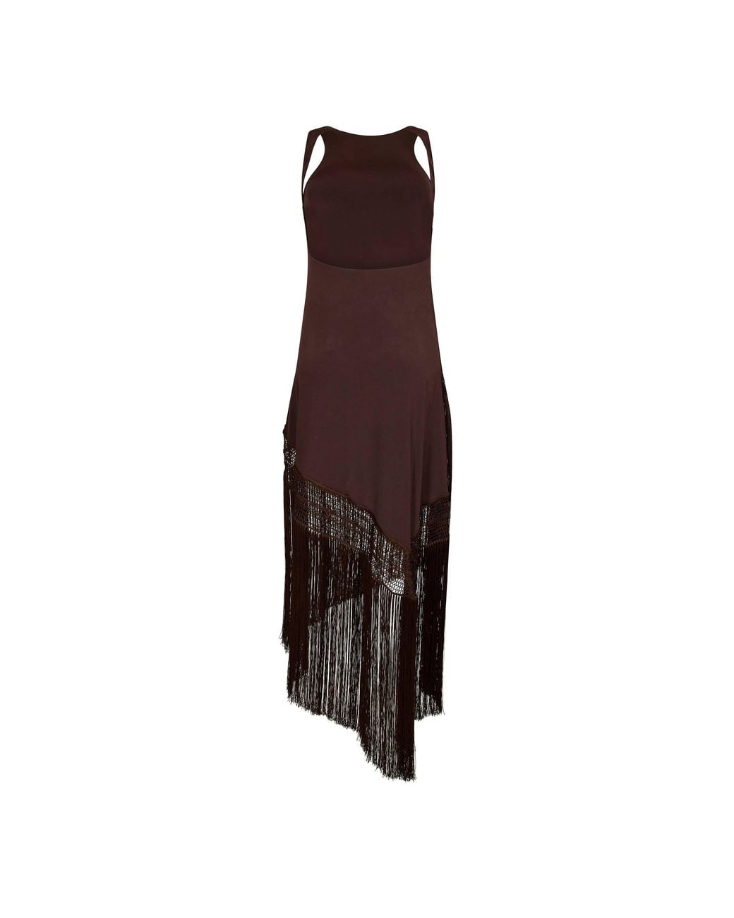 ANDAMANE Brown Marisol Fringe Long Maxi Dress