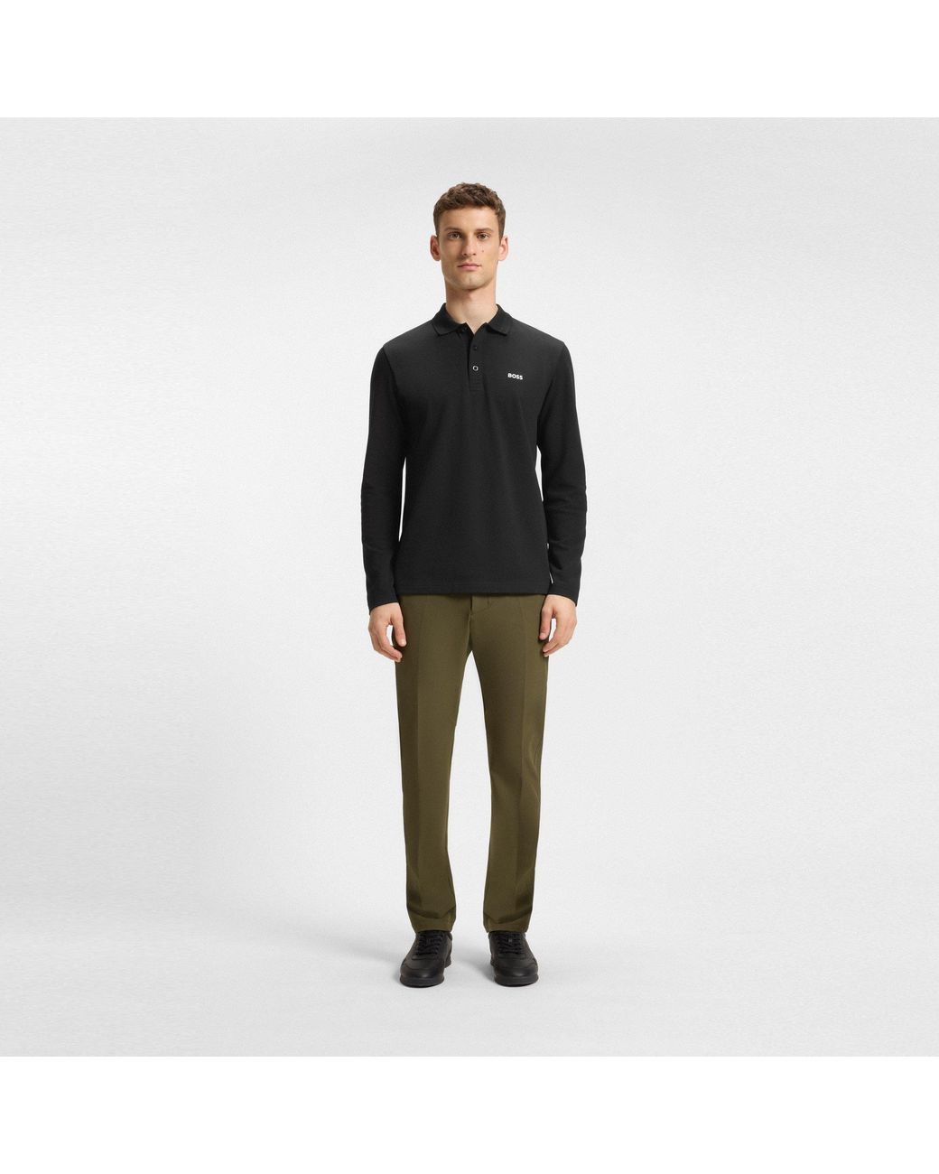 Boss Black Long-Sleeve Polo Top With Logo Detail (Plisy) for men
