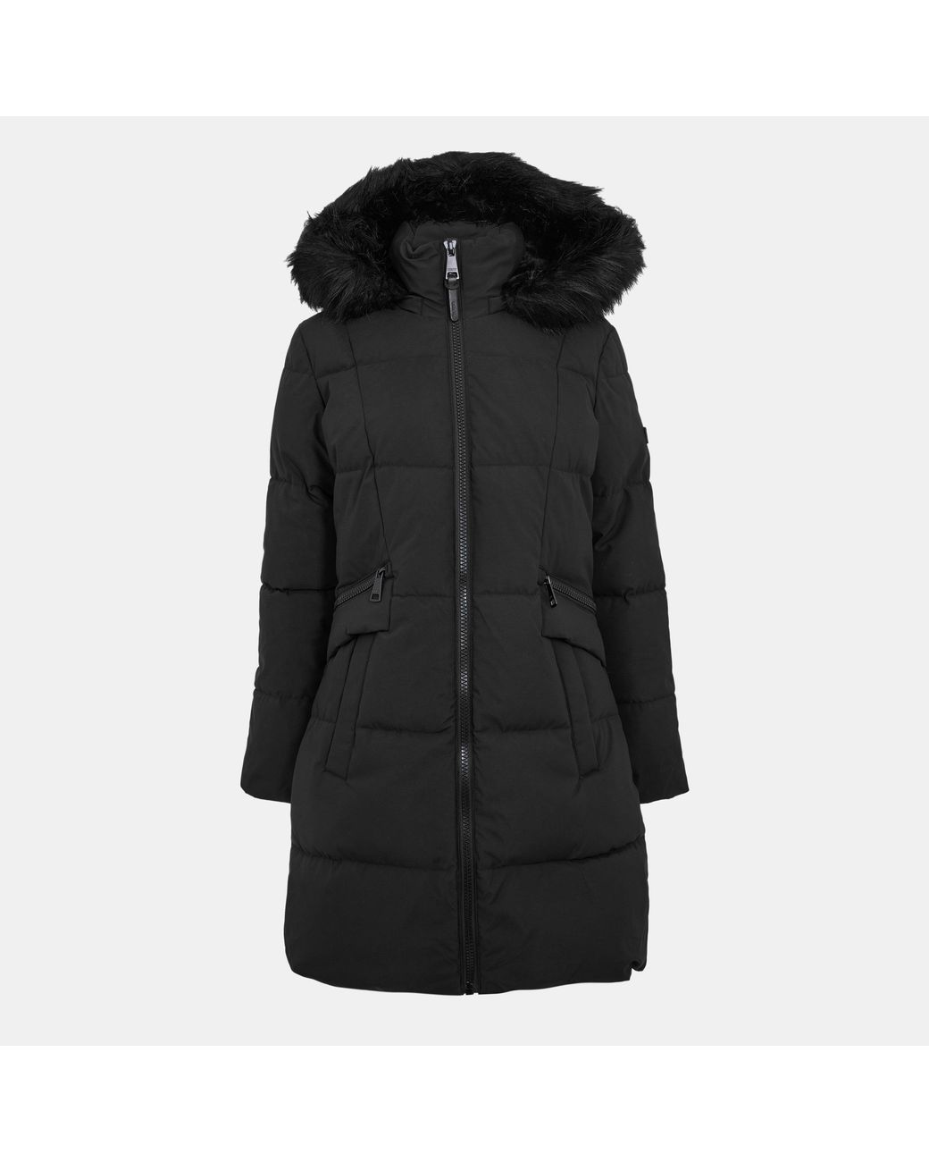 DKNY Black Quilted Fur Hood Tailored Fit Medium Puffer Jacket