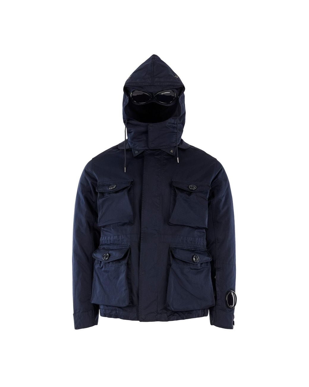 C P Company Blue Mille Micro Hooded Long Sleeve Zip Parka for men