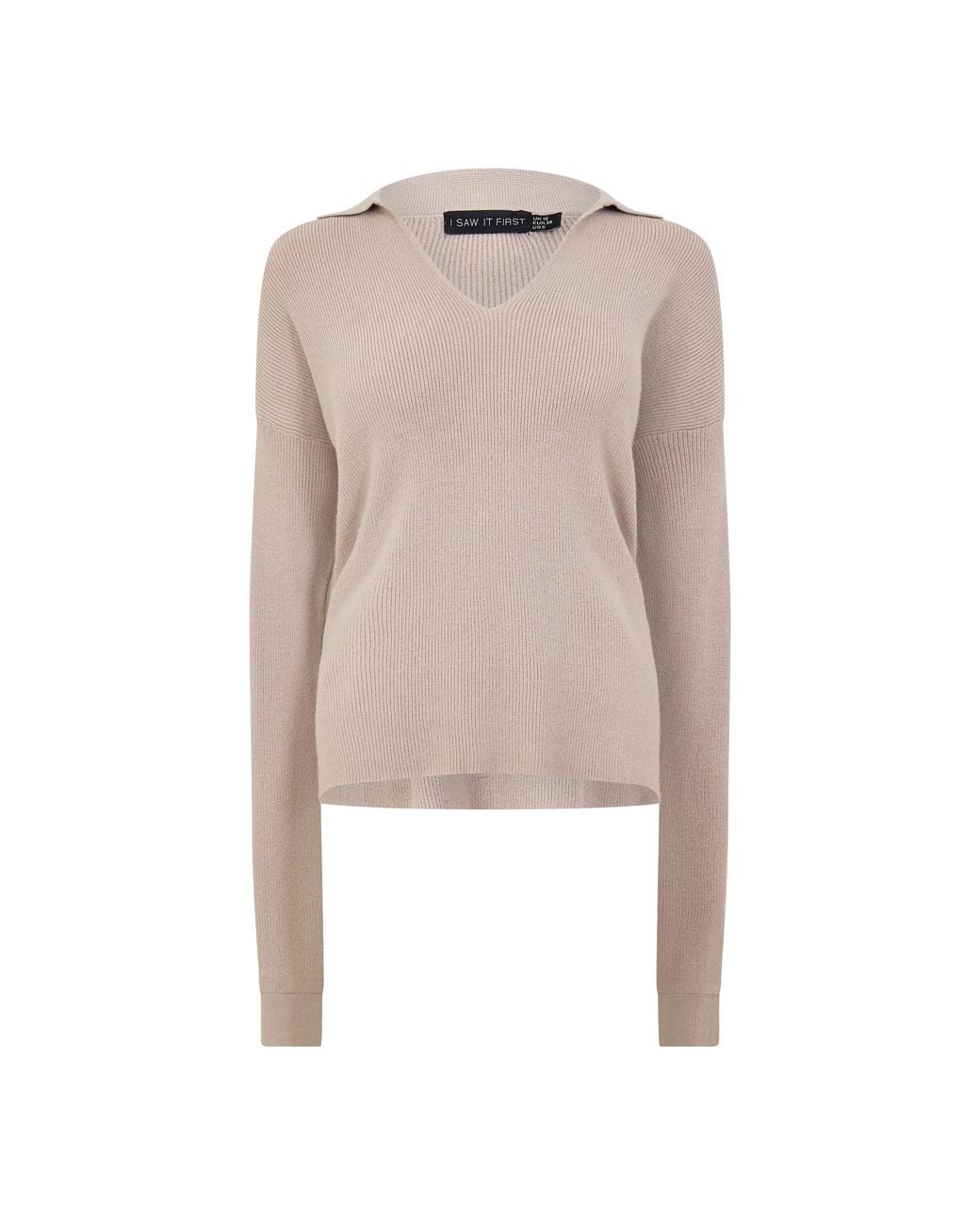 I Saw It First Natural Long-Sleeve Fine-Knit Polo Shirt