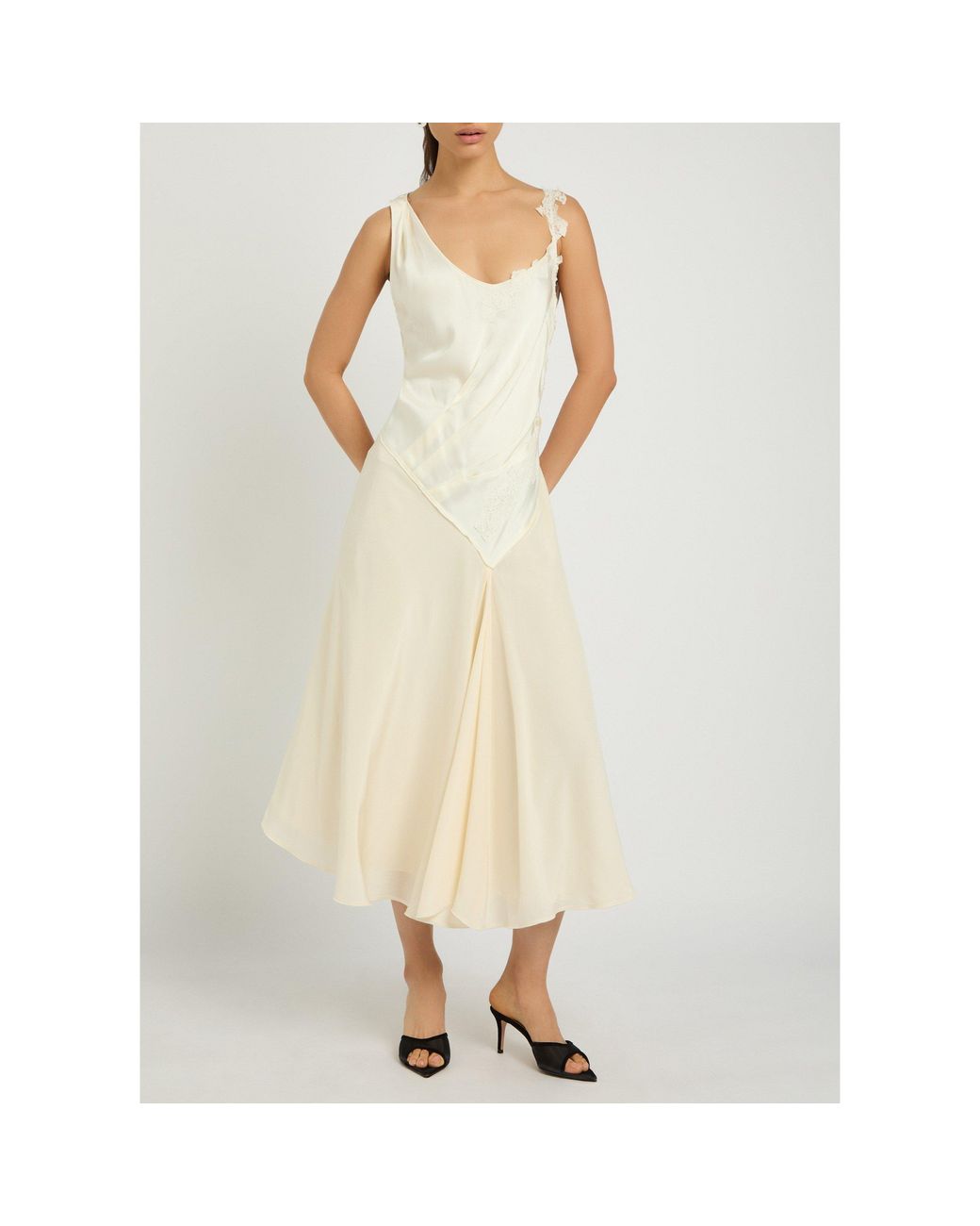 Victoria Beckham Natural Asymmetric Lace Detail Dress