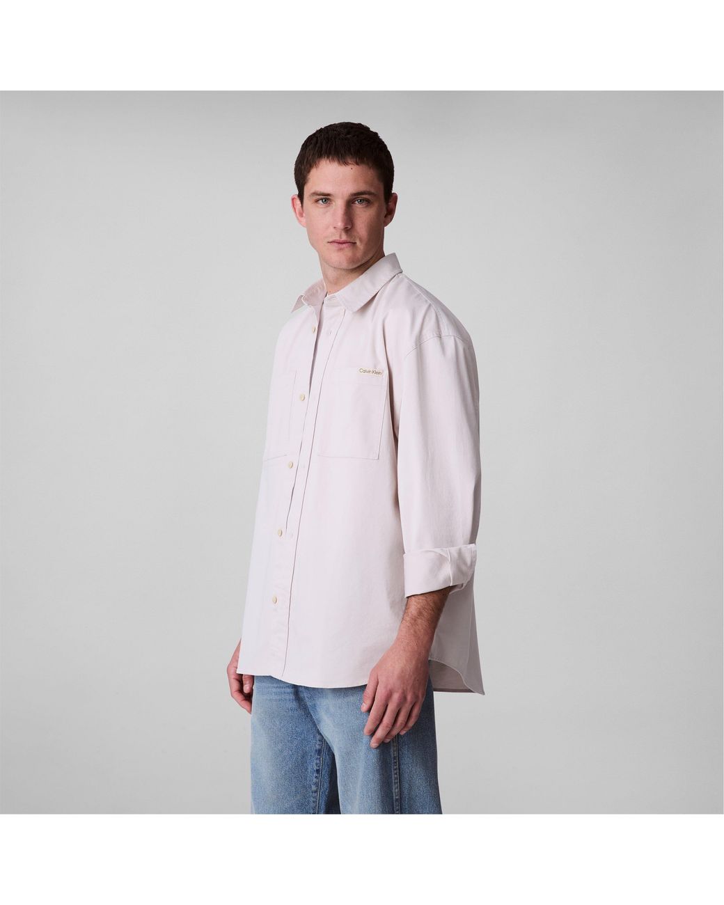 Calvin Klein Purple Relaxed Chambray Cotton Long Sleeve Oversized Fit Overshirt for men