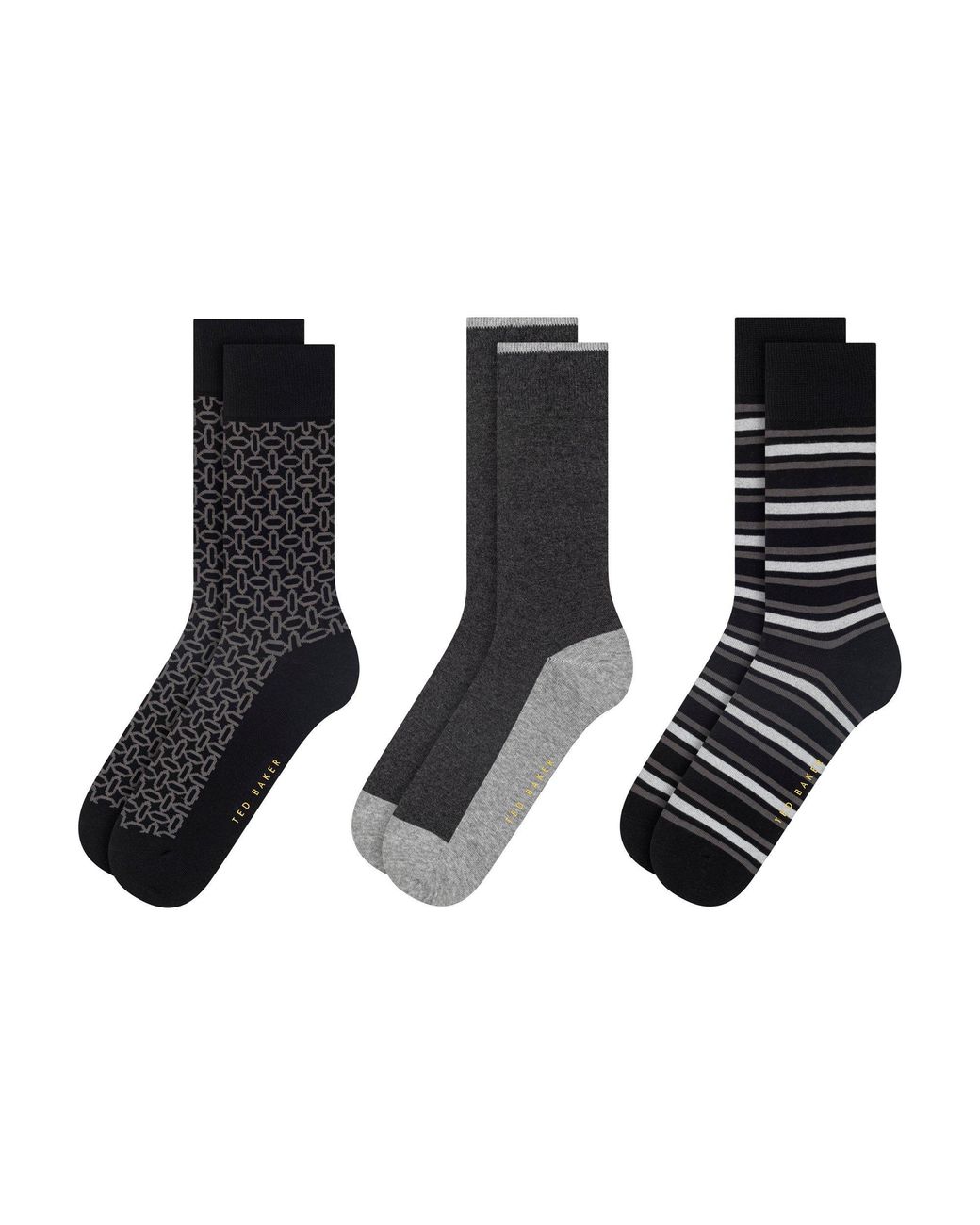 Ted Baker S Formal Crew Socks Black Stripe Mix S 7-11 for men