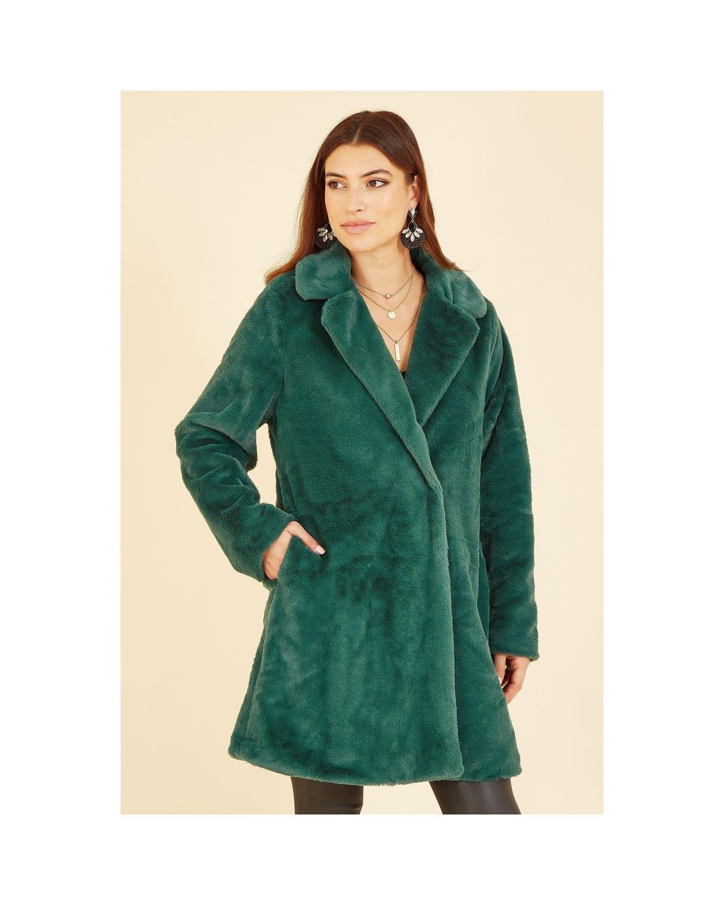 Yumi' Green Faux Fur Oversized Fit Coat