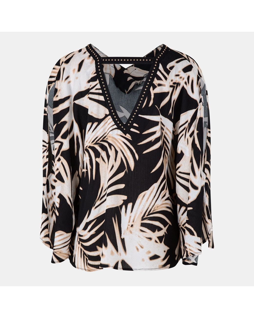 Biba Black Long-Sleeve Stud Trim Blouse