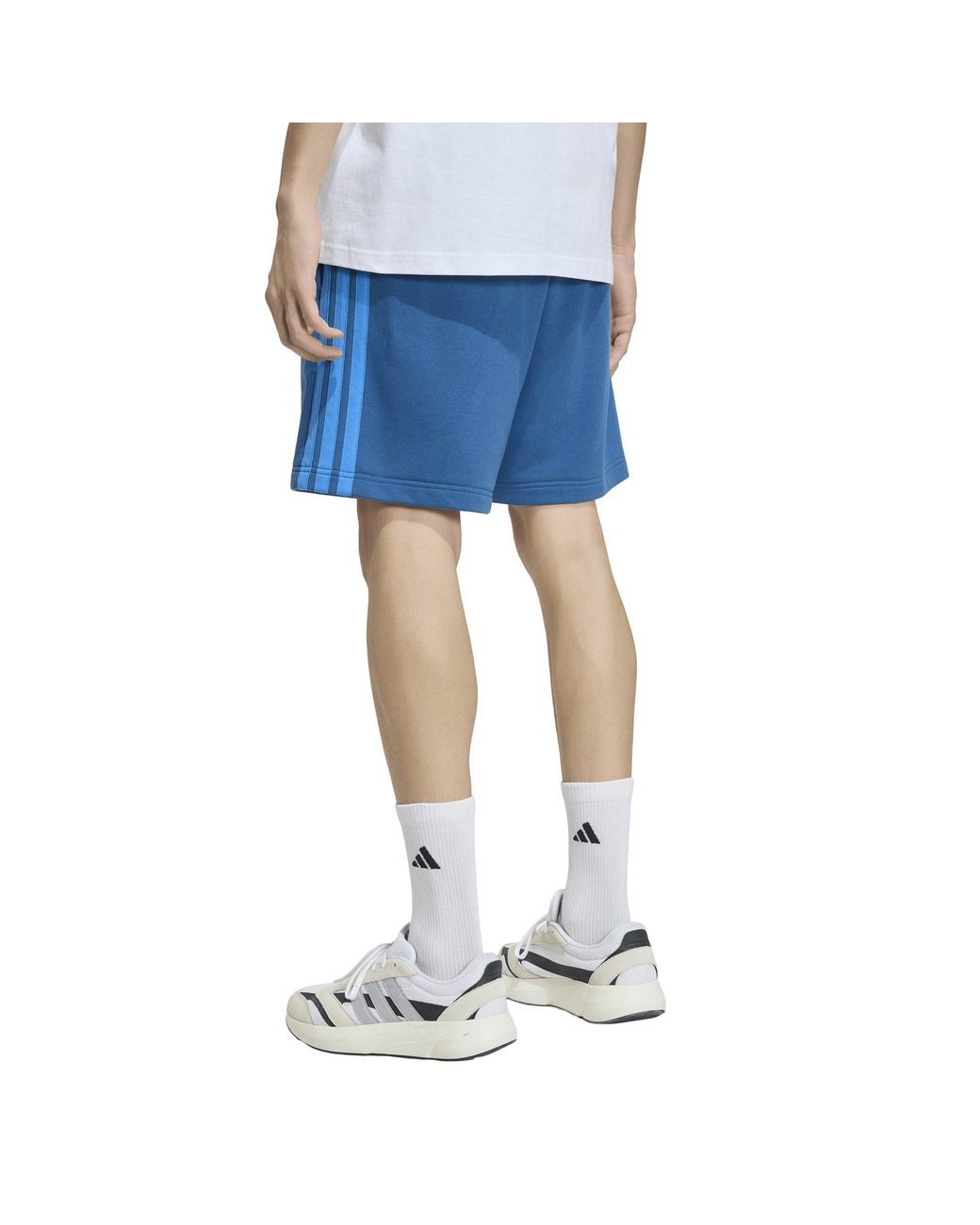 Adidas Blue Essentials 3 Stripe Fleece Shorts for men