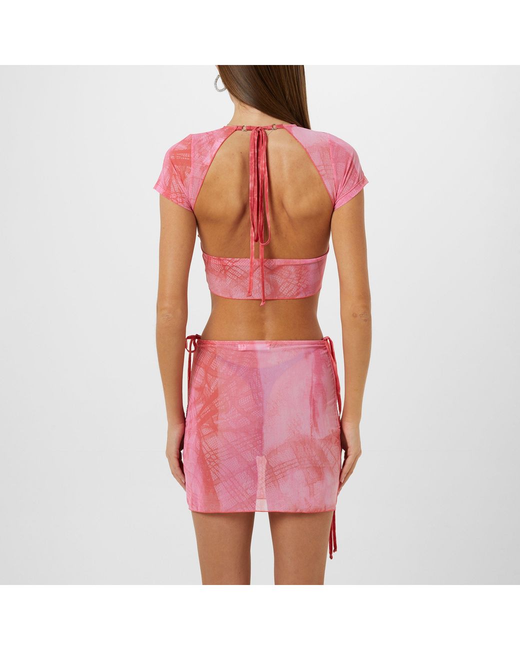 Roberta Einer Red Short-Sleeve Mesh Crop Top