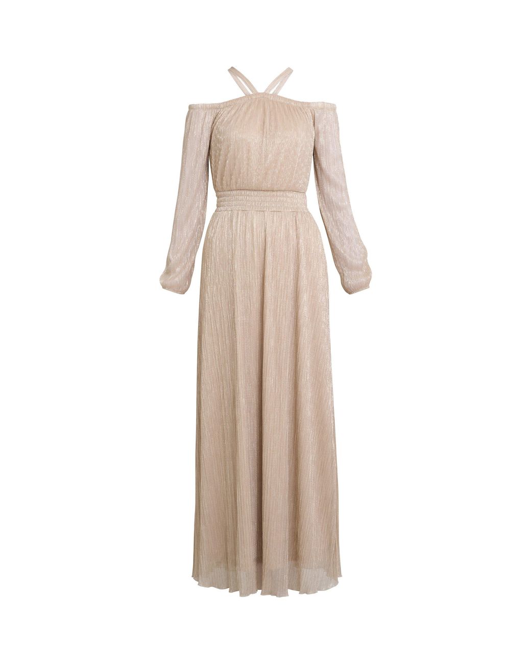 Gina Bacconi Natural Sylvia Metallic Off The Shoulder Dress