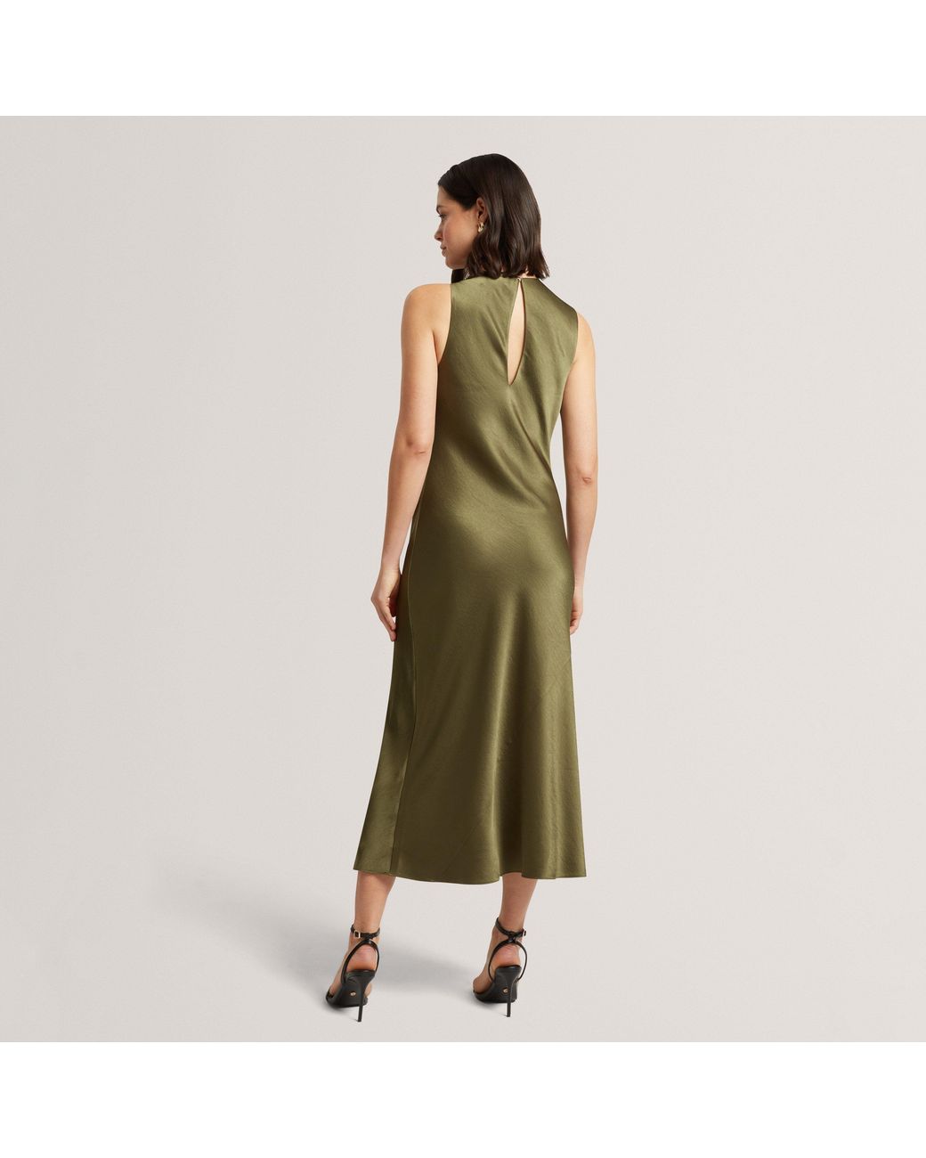Ted Baker Green Sleeveless Cowl Neck Satin Midi Dress