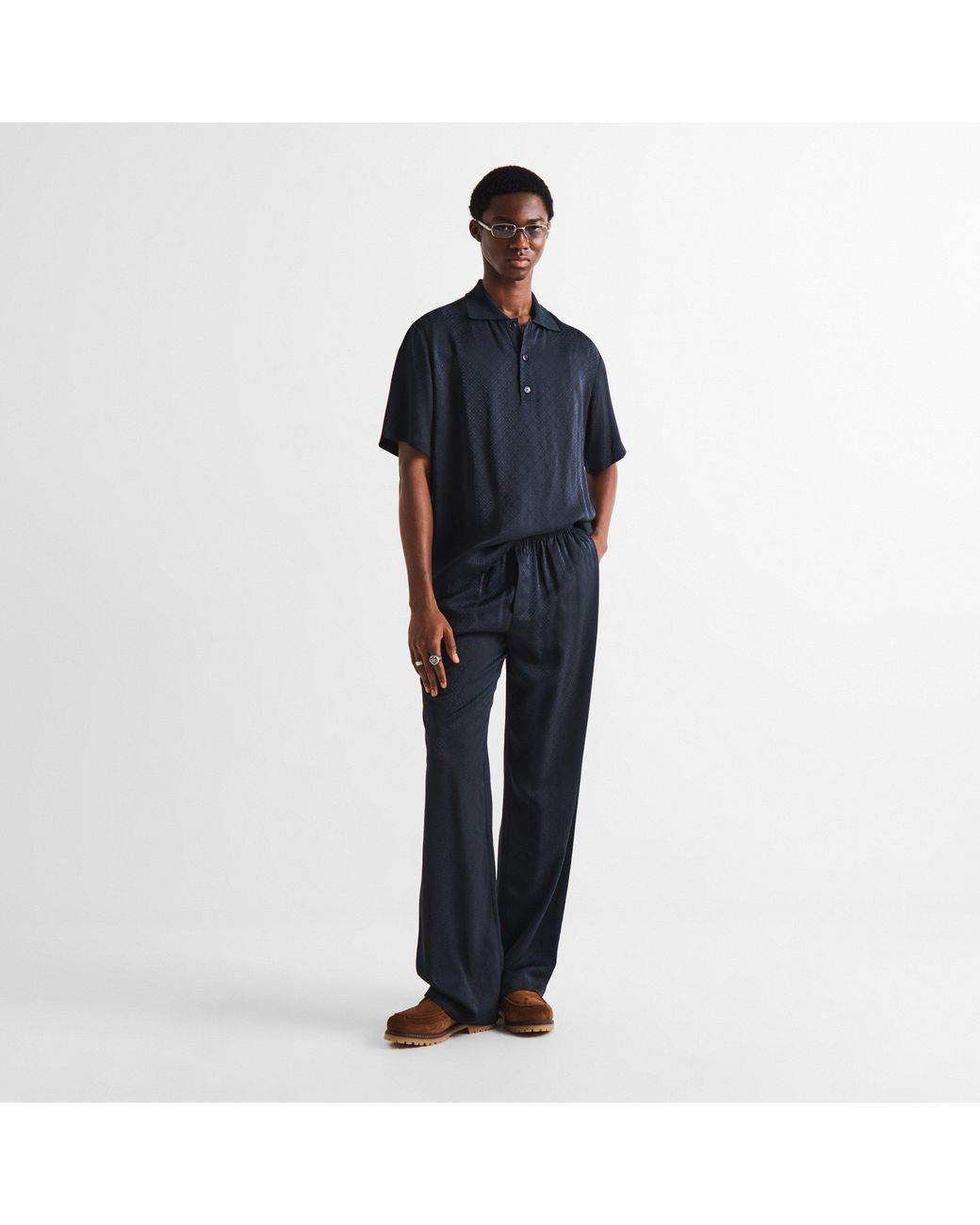 Casablanca Blue Mono Silk Straight Leg Trousers for men