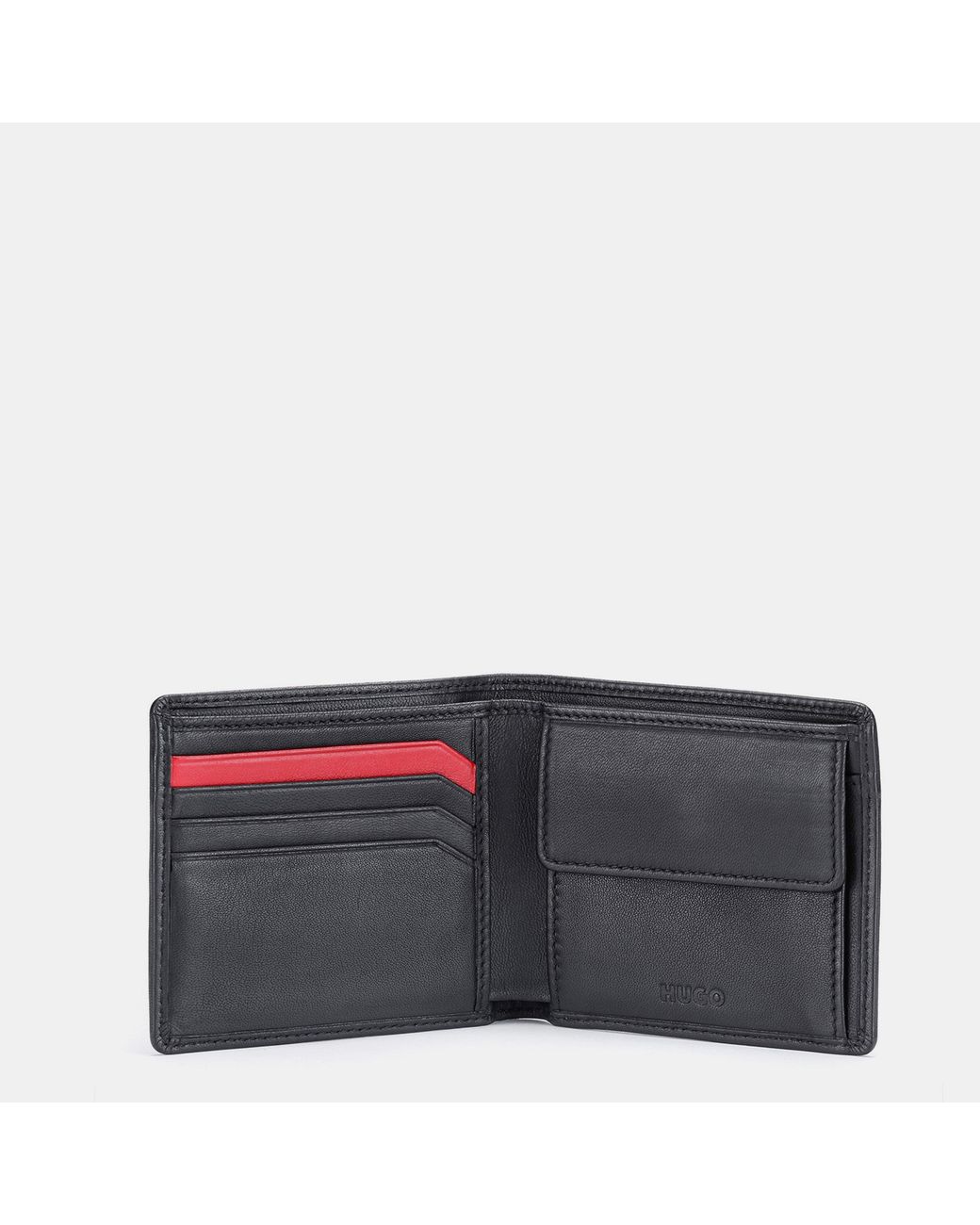 HUGO Black Subway Leather Bi-Fold Card Wallet for men