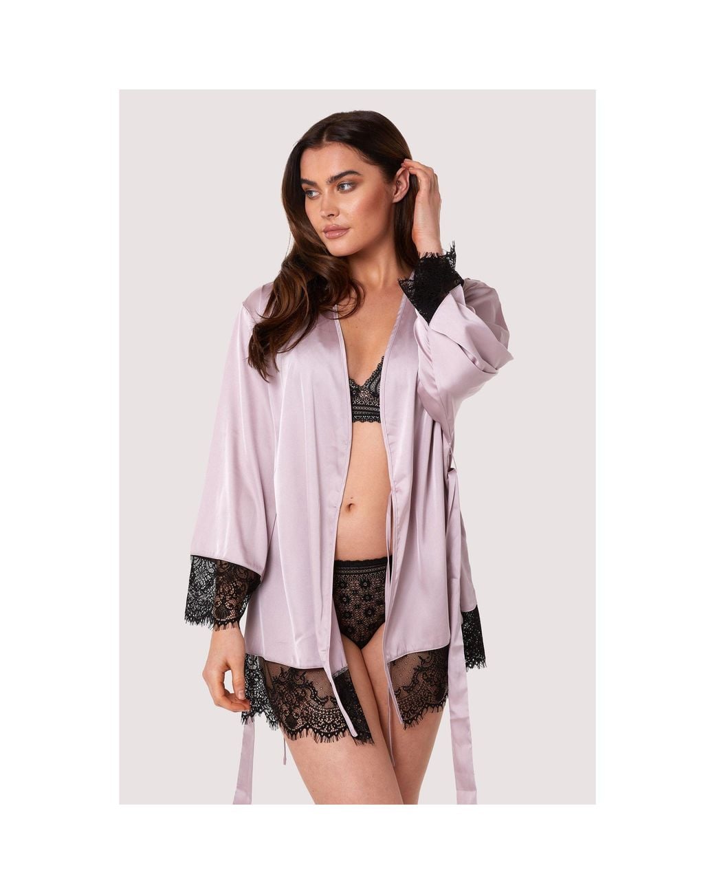 Wolf & Whistle Pink Alaia Satin Kimono Dressing Gown