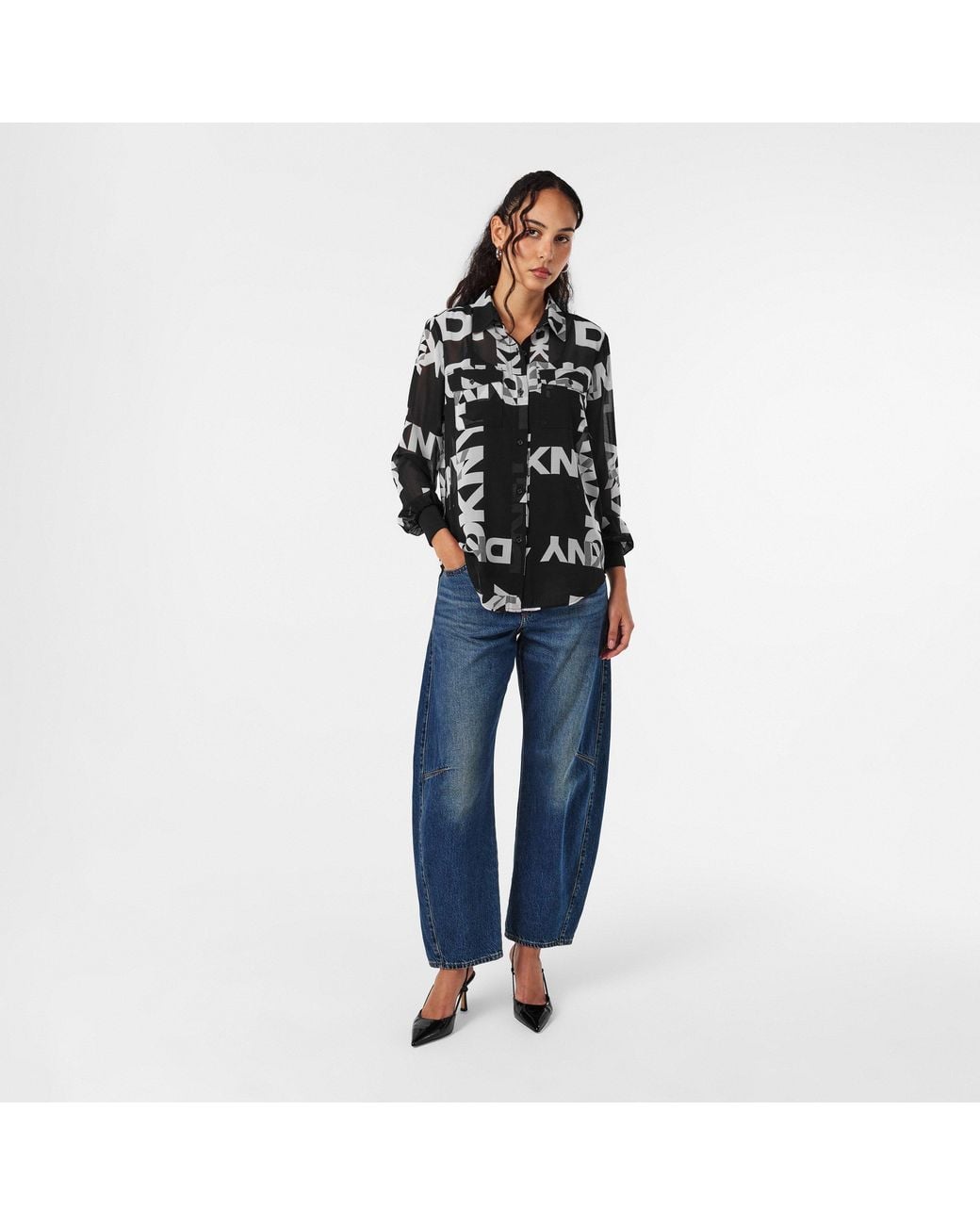 DKNY Black Long Sleeve Patterned Shirt