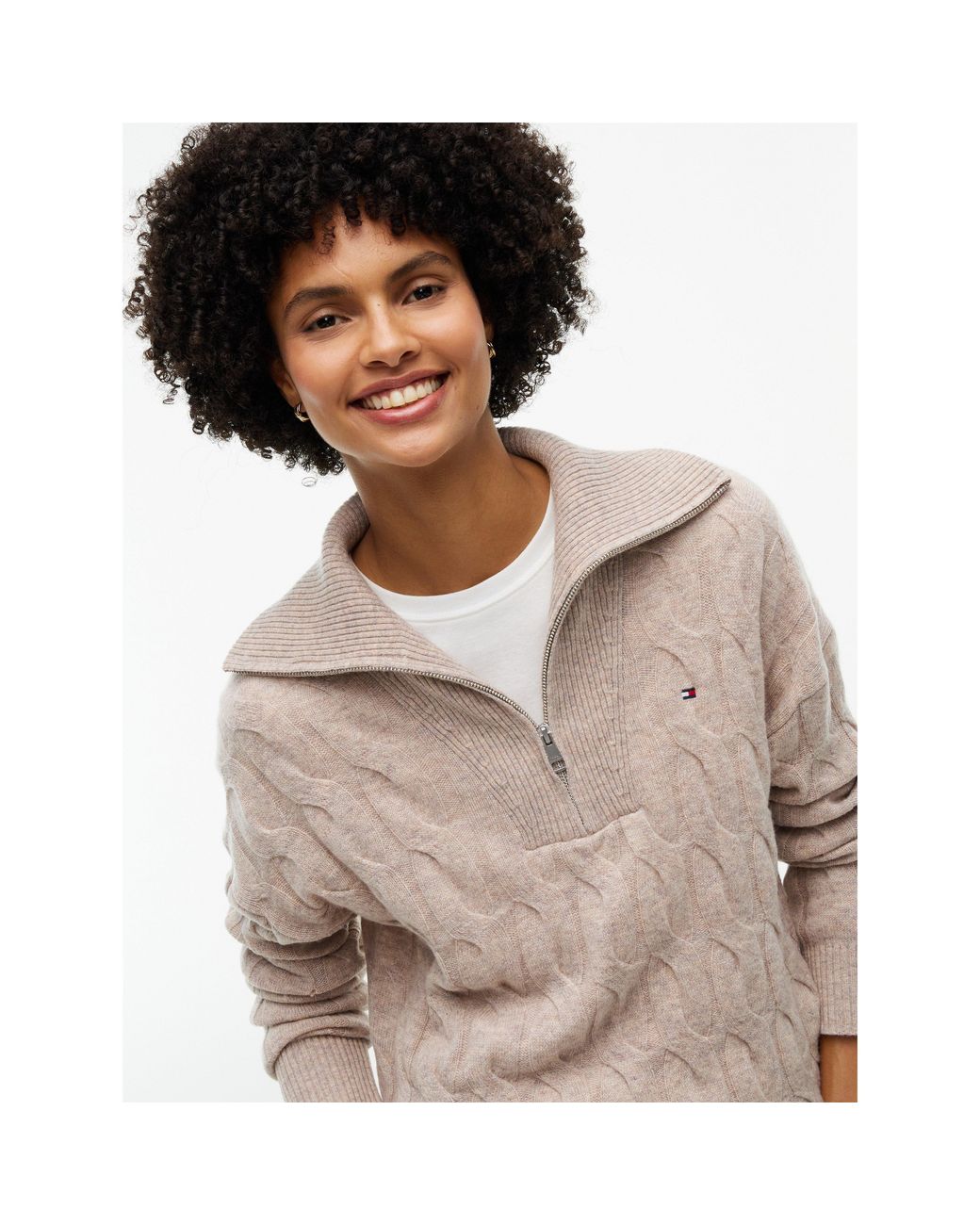 Tommy Hilfiger Natural Wool Cable Knit 1/4 Zip Jumper
