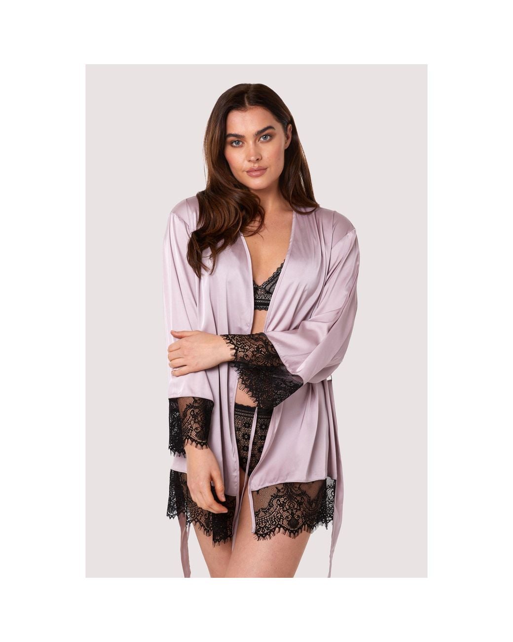 Wolf & Whistle Pink Alaia Satin Kimono Dressing Gown