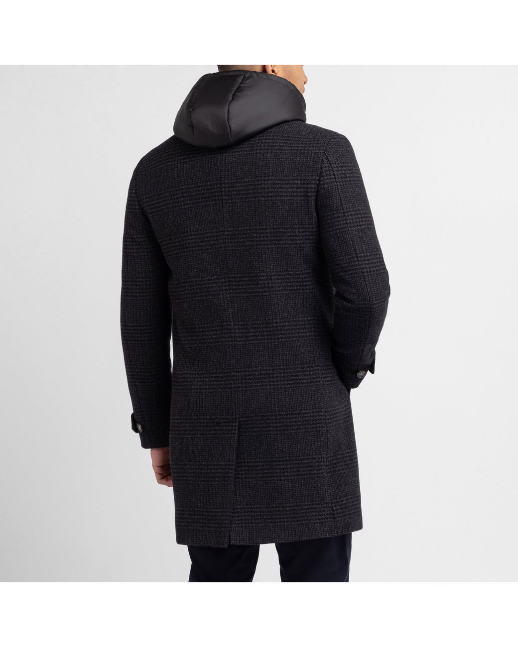 Eden Park Black Dark Prince Of Wales Pattern Wool Coat for men