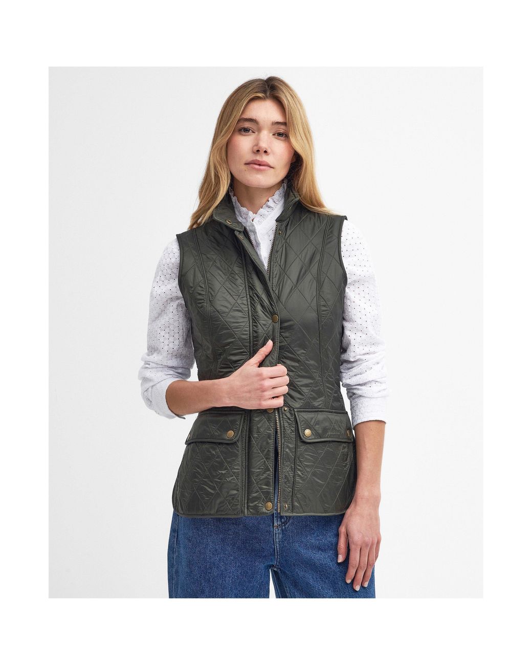 Barbour Gray Wray Diamond Quilted Fleece Lined Sleeveless Gilet