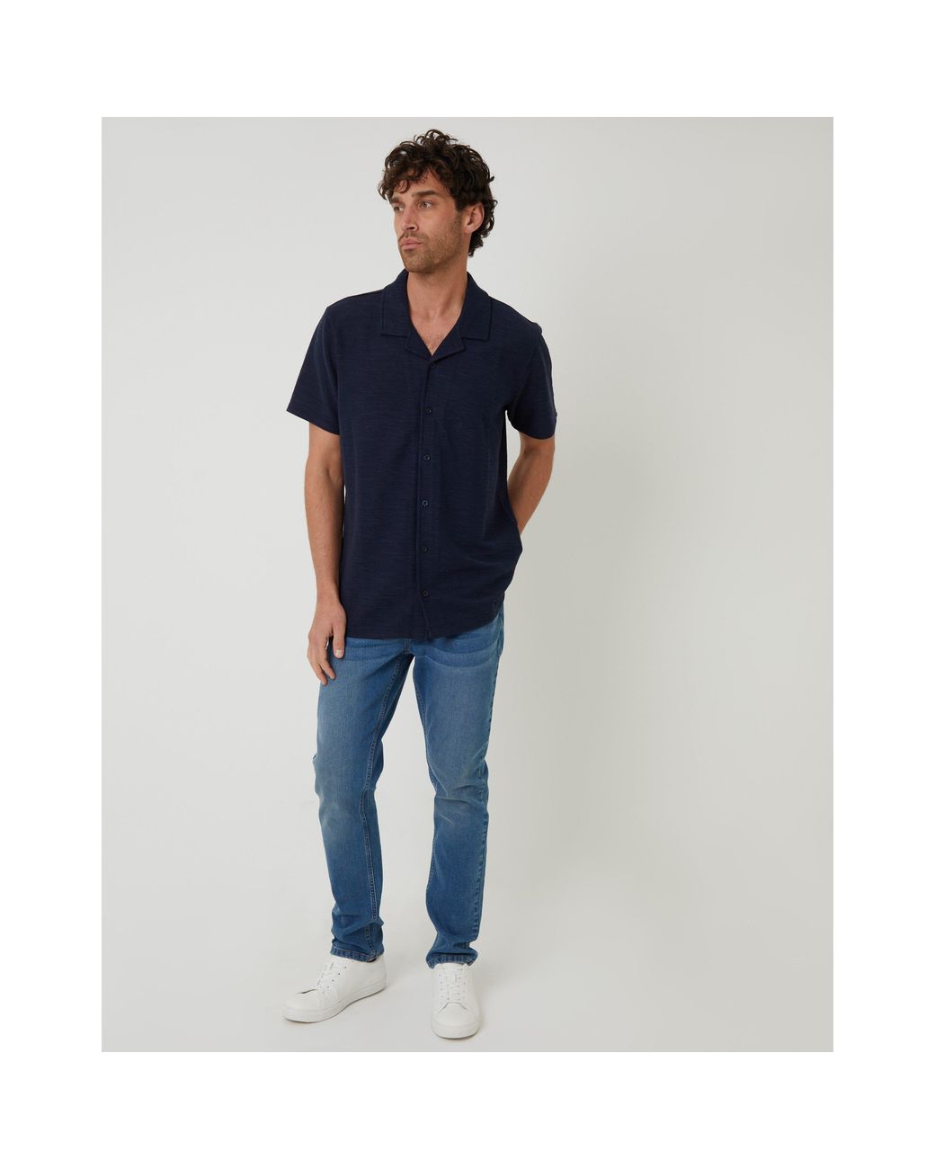 Threadbare Blue Antti Short-Sleeve Plain Shirt for men