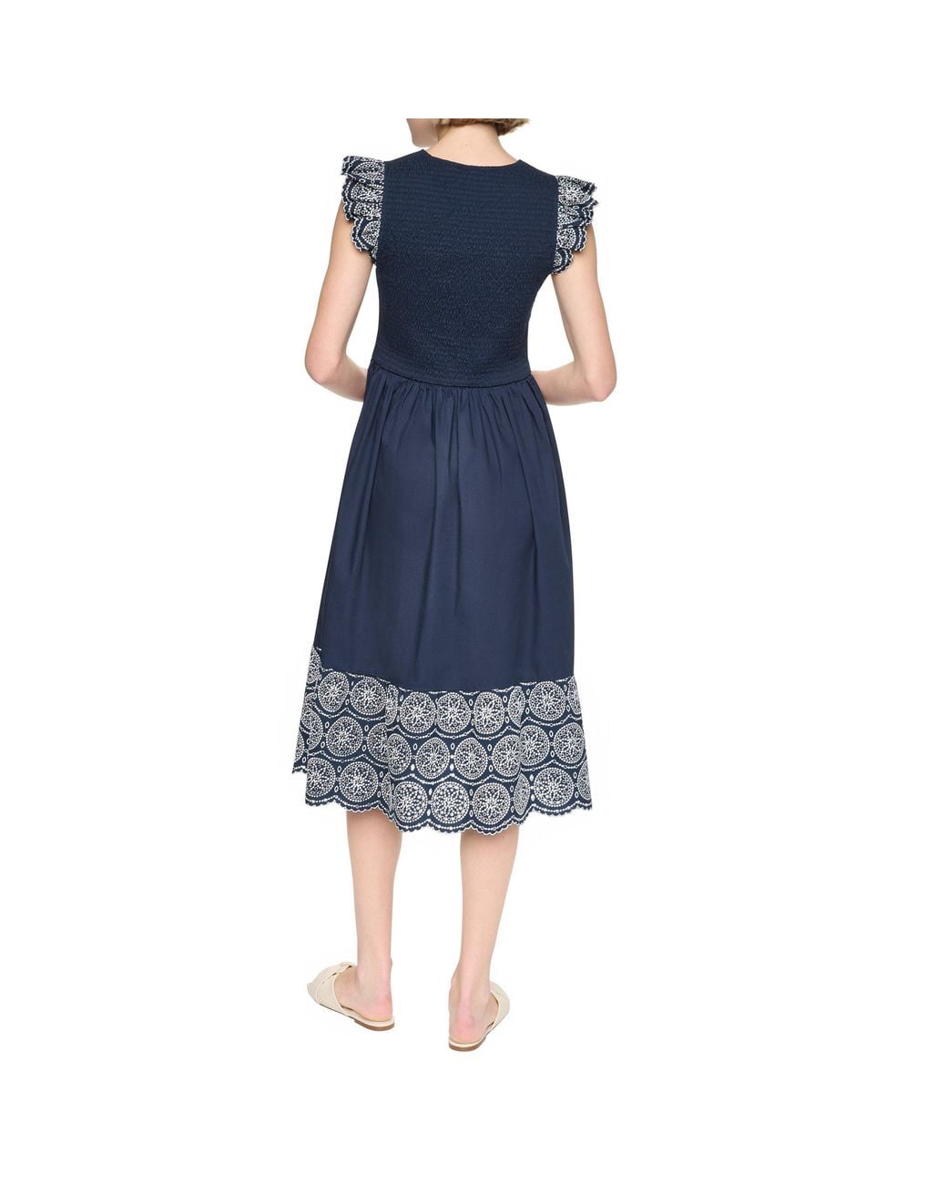 DKNY Blue Cotton Poplin Midi Tea Dress