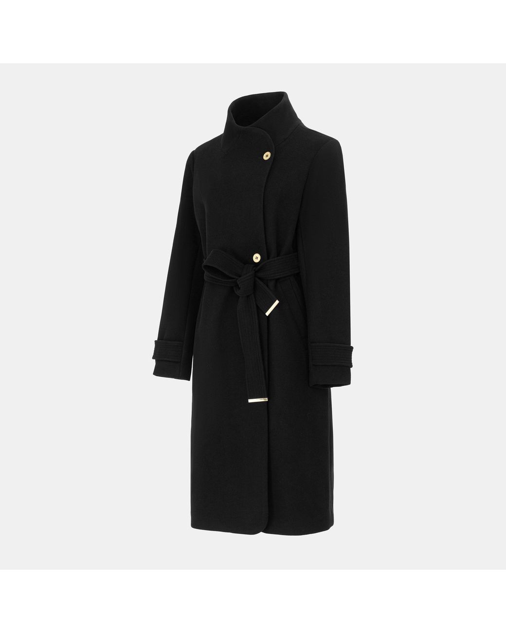 Biba Black Billie Belted Long Sleeve Mid-Length Overcoat