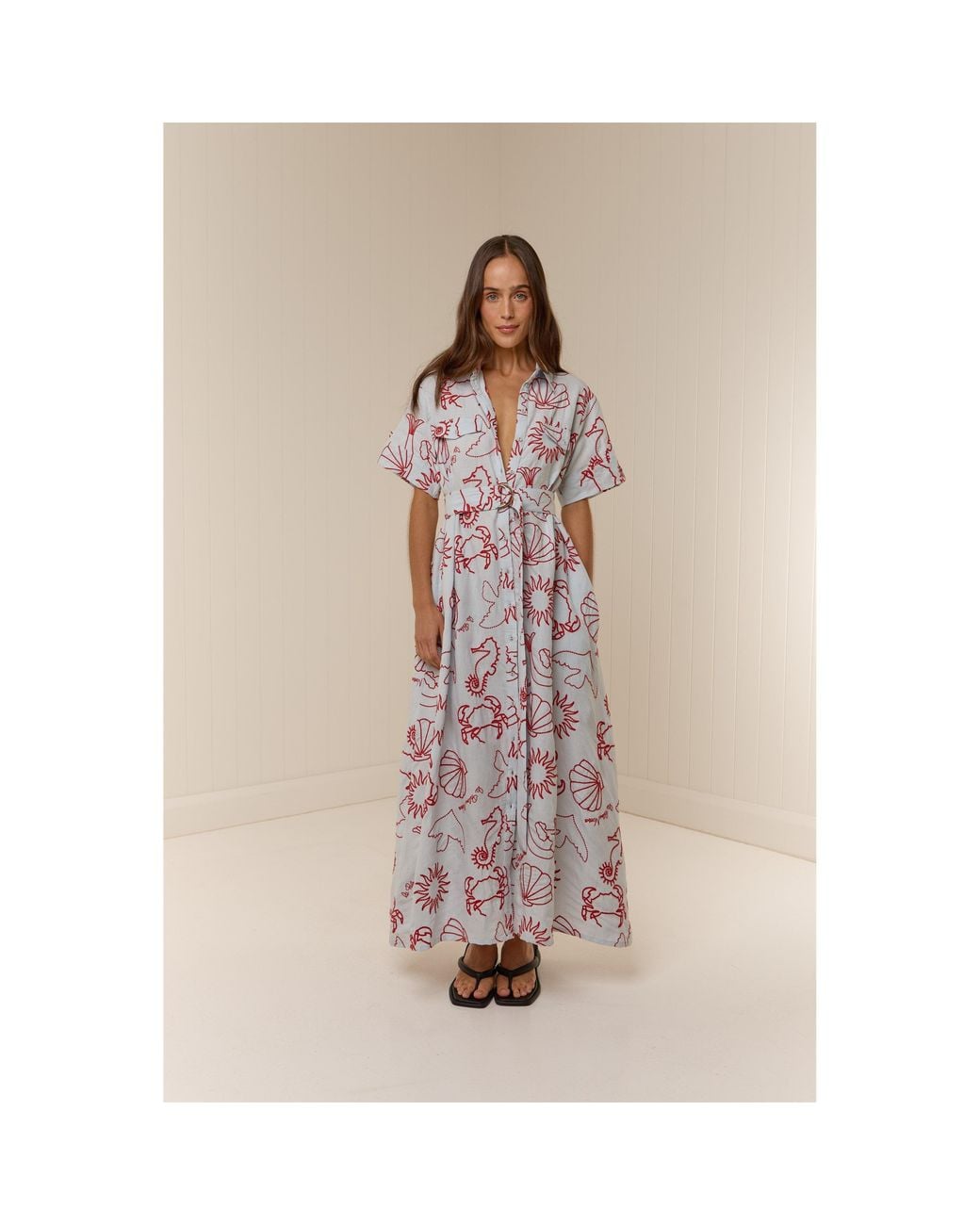Palm Noosa Natural No Token Embroidered Cotton Maxi Dress