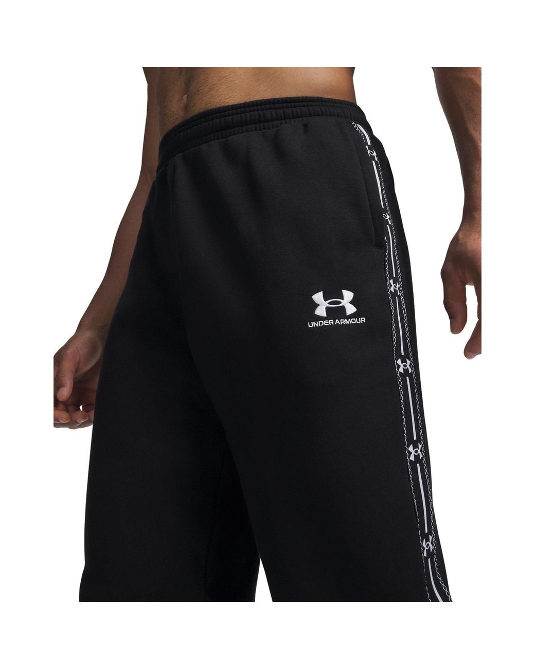 Under Armour Black Icon Taping Closed Hem Fleece Joggers for men