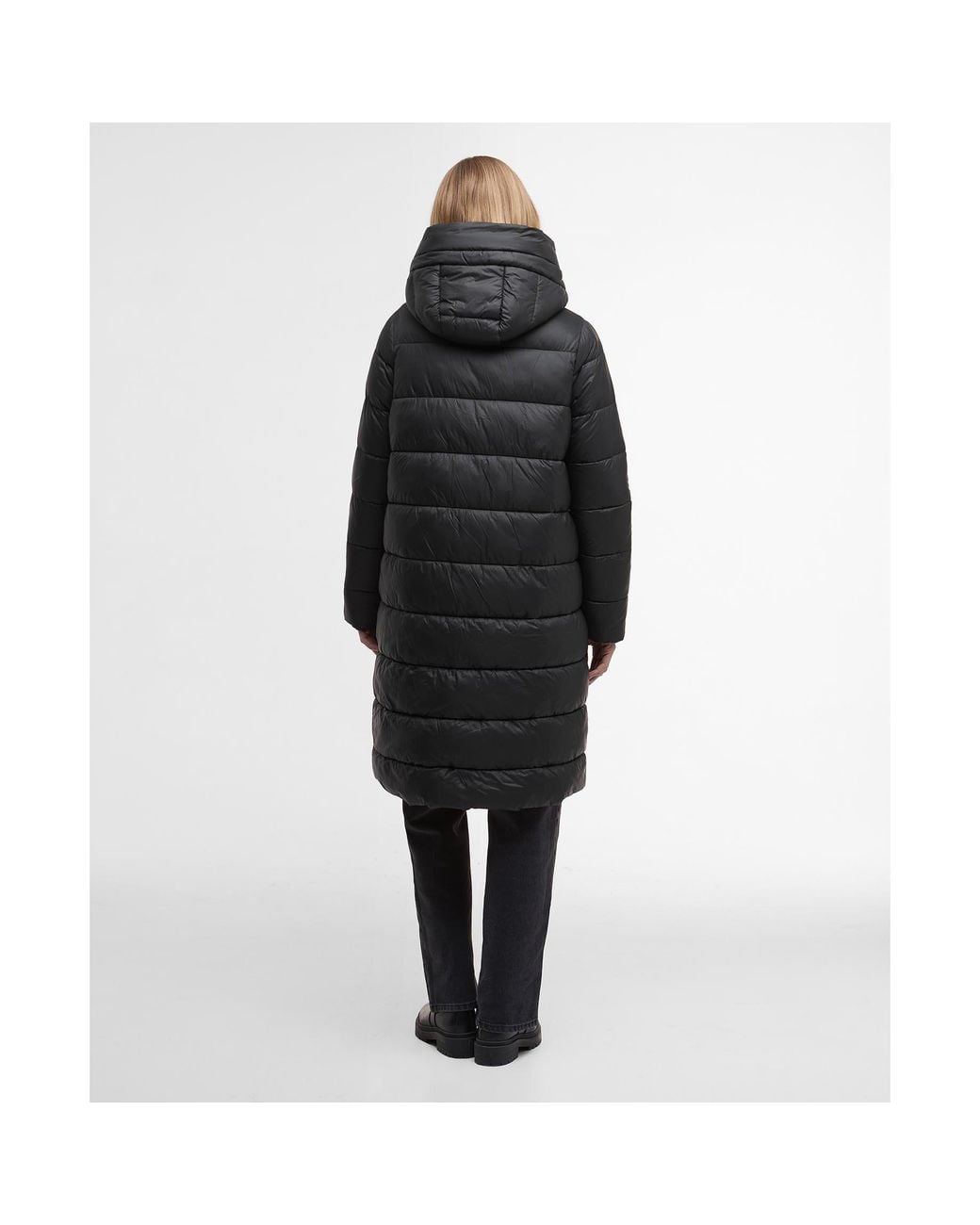 Barbour Black Olivios Lightweight Hooded Long Puffer Jacket