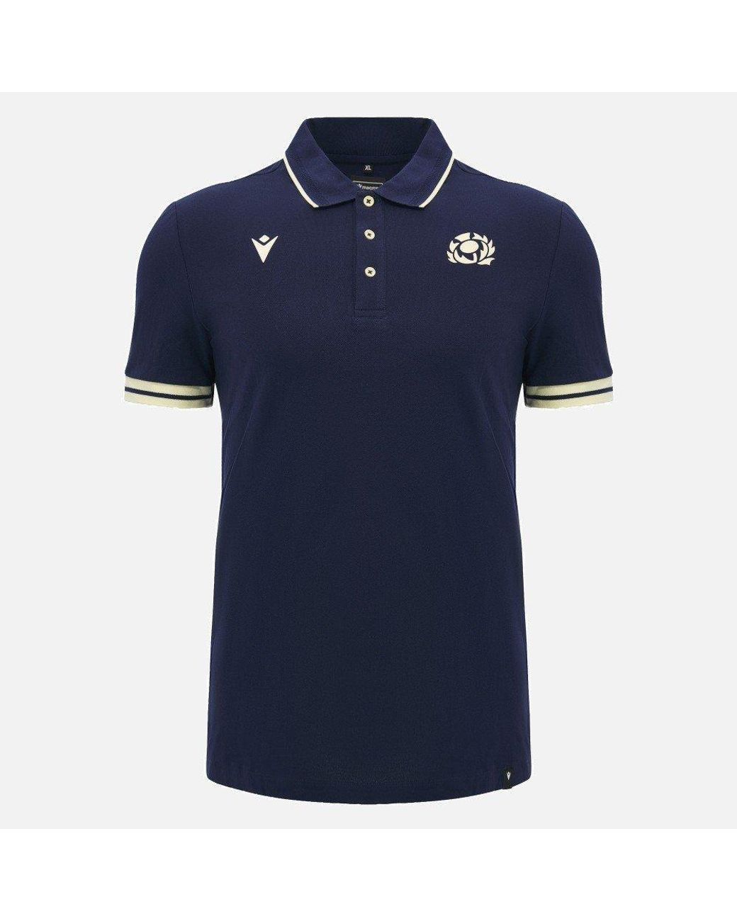MACRON Blue Scotland Rugby Athleisure Cotton Slim-Fit Polo Shirt for men