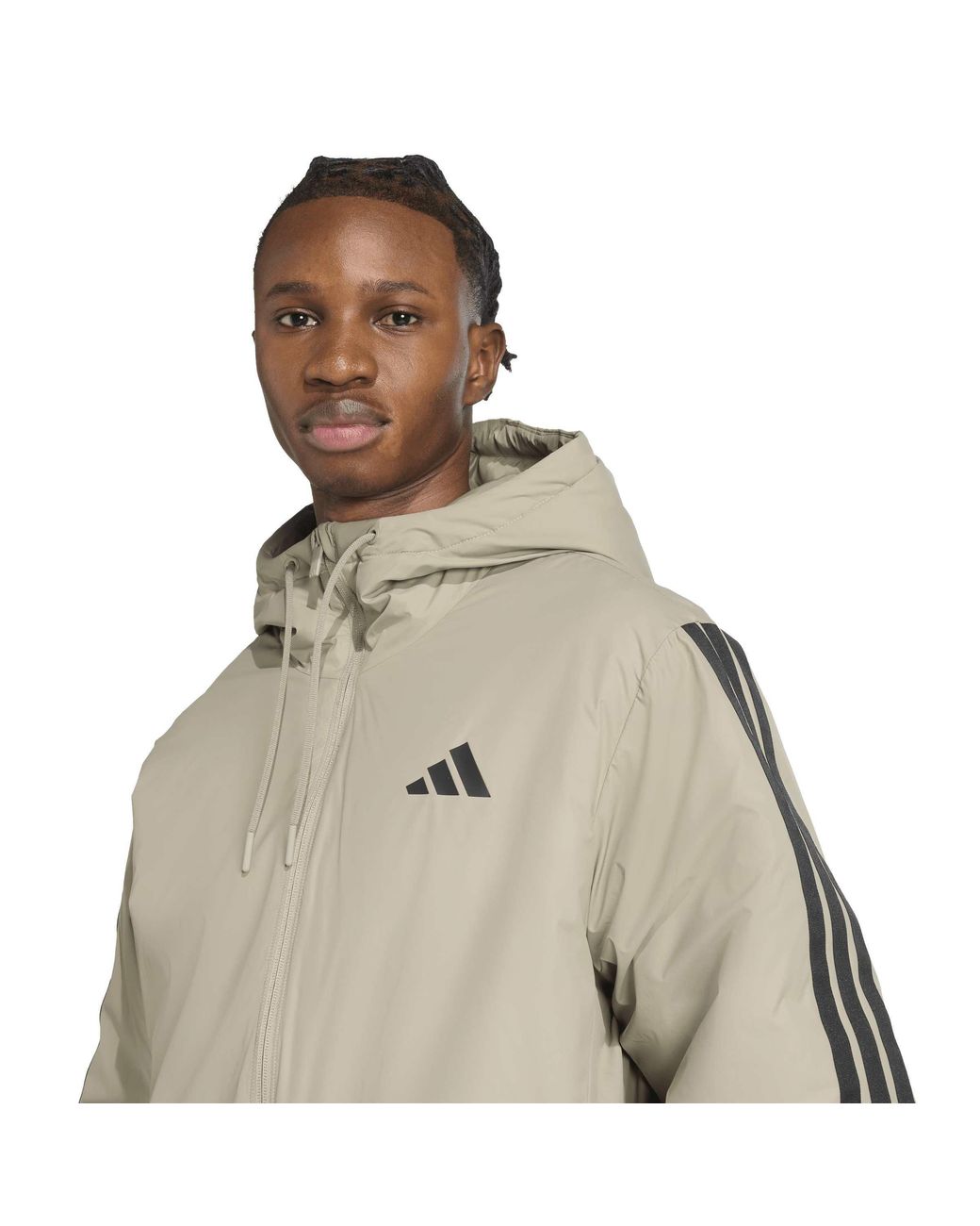 Adidas Green Essentials 3-Stripes Insulated Hooded Puffer Jacket for men