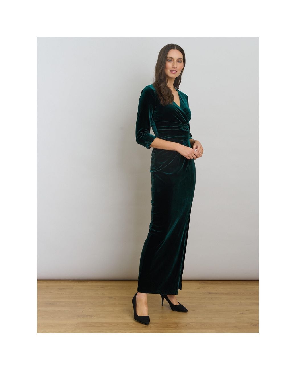 Gina Bacconi Blue Sissi Velvet Wrap Maxi Dress