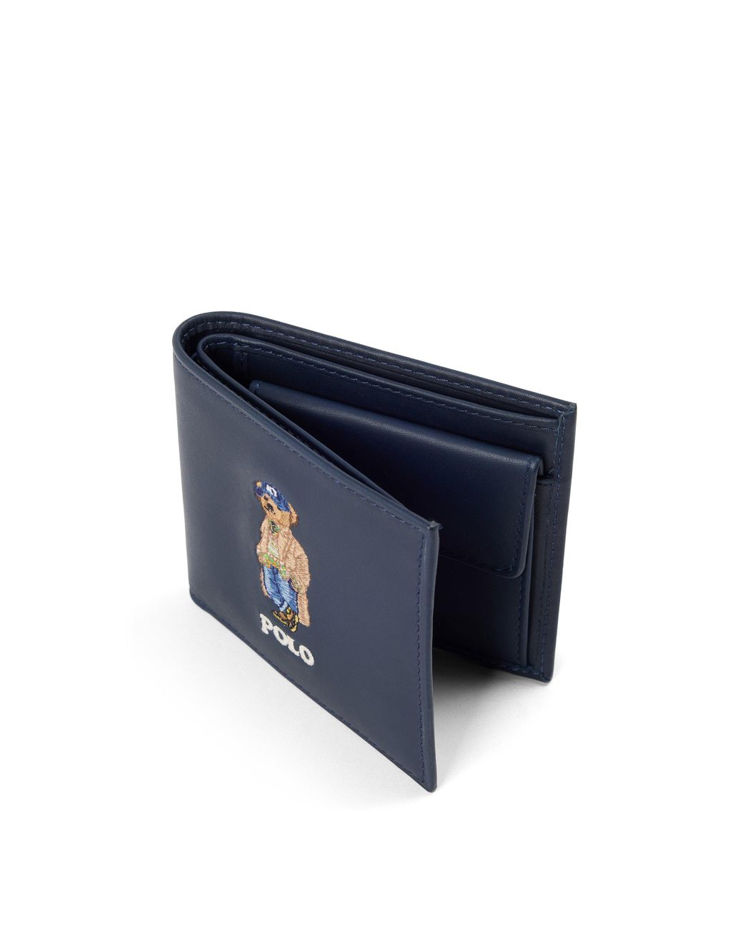 Polo Ralph Lauren Blue Polo Bear Medium Bifold Leather Wallet for men