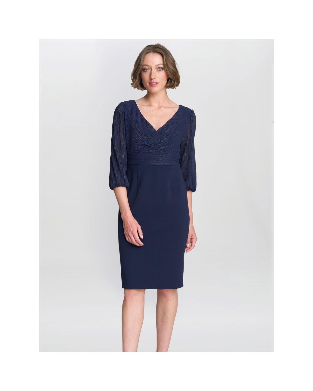 Gina Bacconi Blue Britney Metallic Pleated Bodic Dress