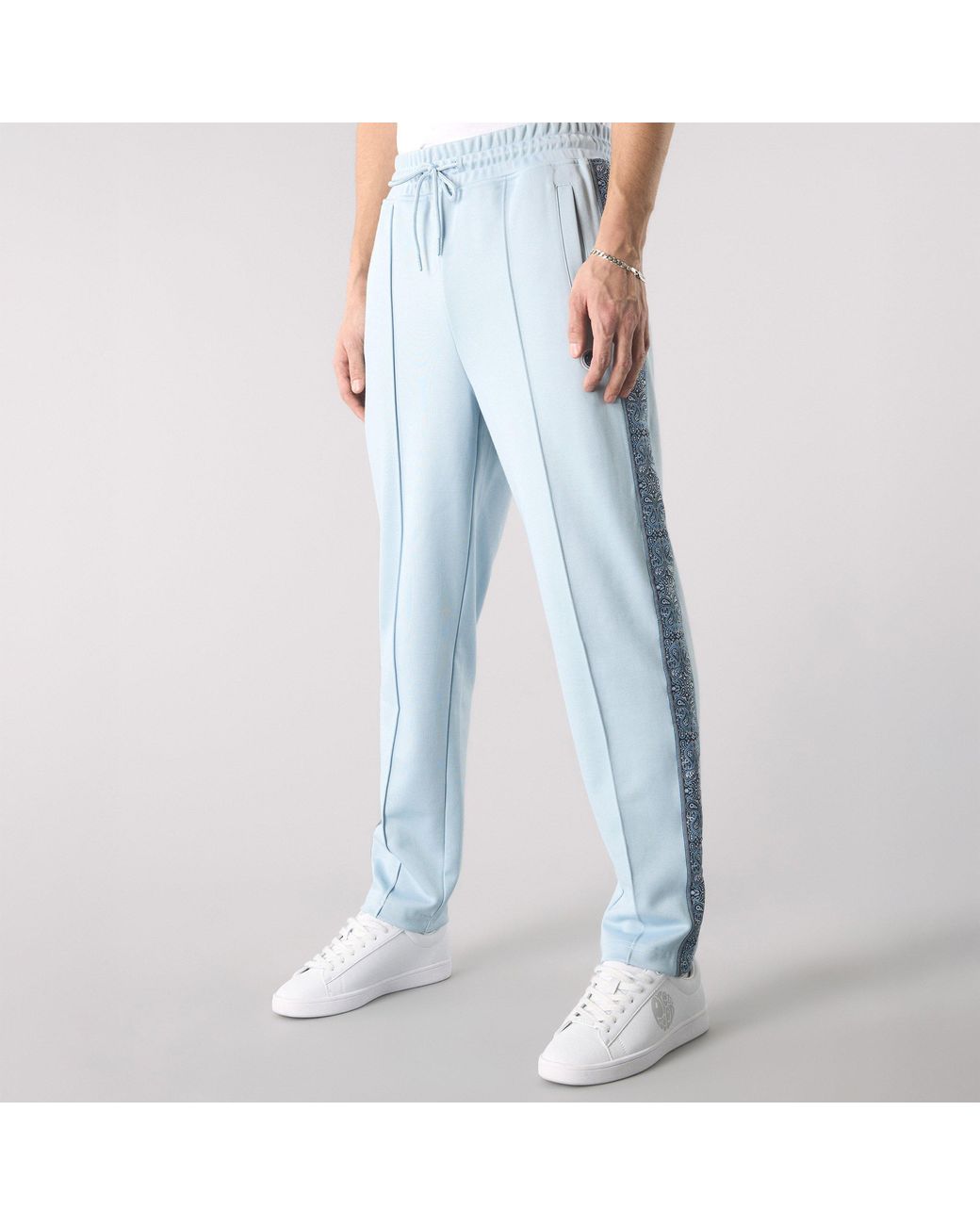 Pretty Green Blue Eclipse Paisley Open Hem Woven Joggers for men