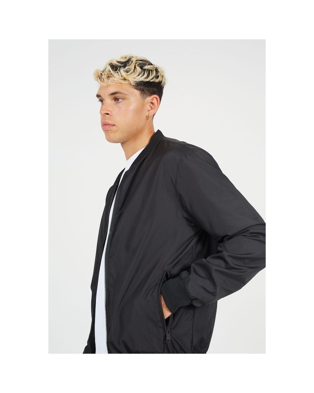 Brave Soul Black Bs Bomber Jacket With Ribbed Hem for men