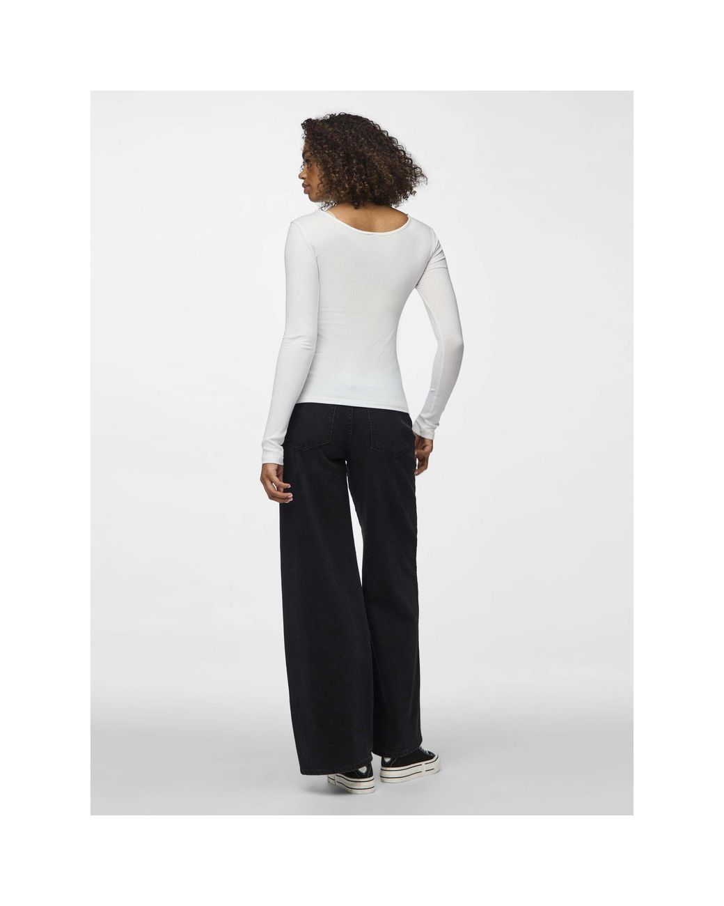 Pieces White Kitte Cotton Long-Sleeve Slim-Fit Blouse