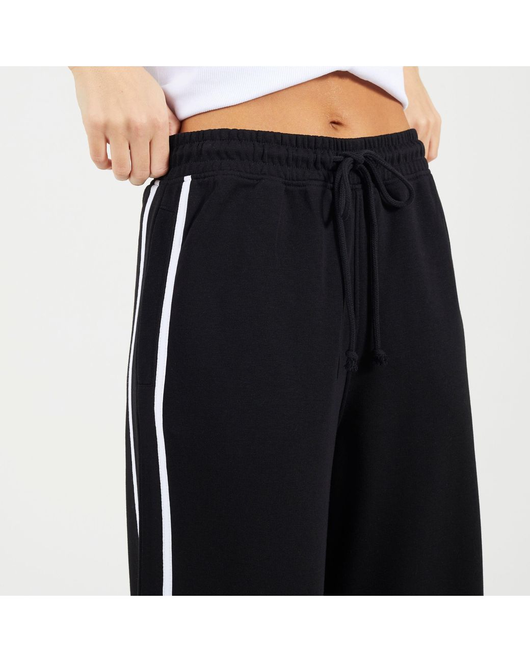 Brave Soul Black Bs Wide Leg Jogger With Side Stripe Detail