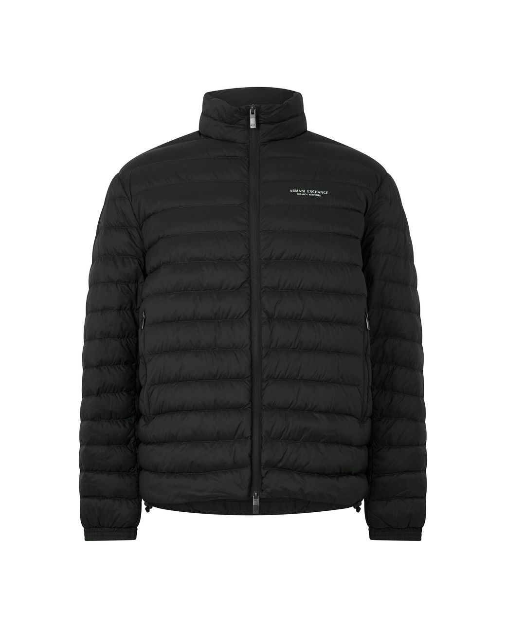 ARMANI EXCHANGE Black Chest Logo Duck Down Full-Zip Quilted Jacket for men